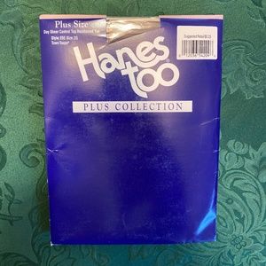 00s HANES Vintage Brown Sheer Control Top Reinforced Toe Pantyhose Plus Size 2Q